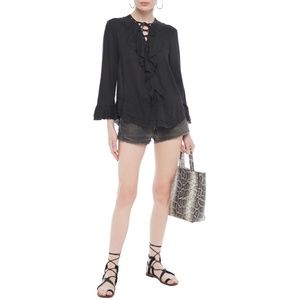 IRO Ruffle Blouse Black Lace-Up Size Small